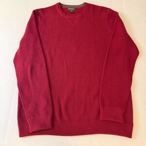 Eddie Bauer Mens Red Ribbed Cotton Crewneck Sweater Tall Large Grey inside Trim
